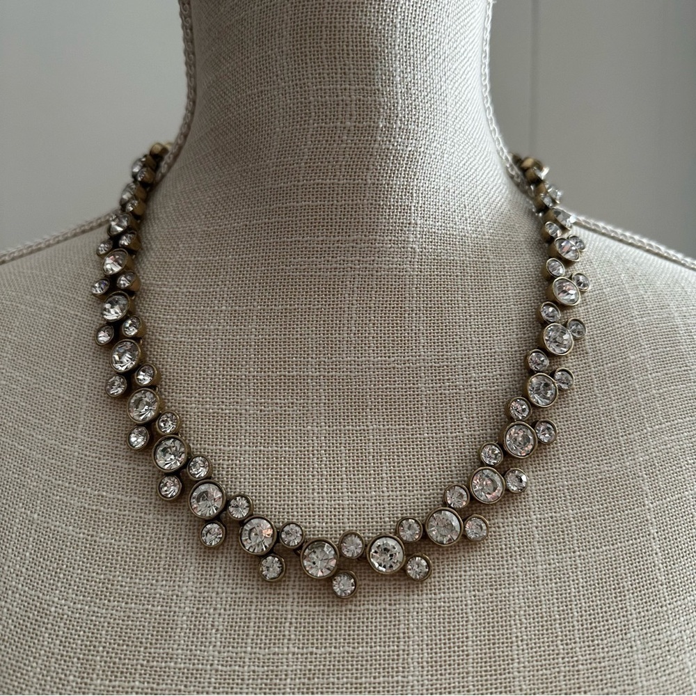 Vintage Loft Round Rhinestone Antiqued Brass Necklace - Picture 2 of 9